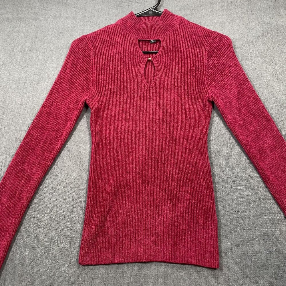 INC Ribbed Knit Long-Sleeve Mock Neck Sweater Keyhole Rayon/Nylon Womens Size S